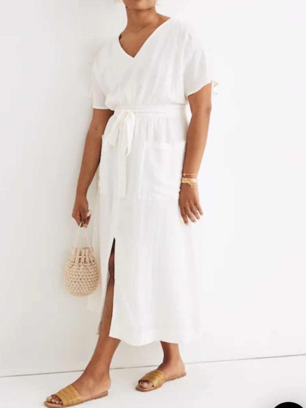 Madewell Cream white Lightweight linen blend midi sz M graduation lined newer